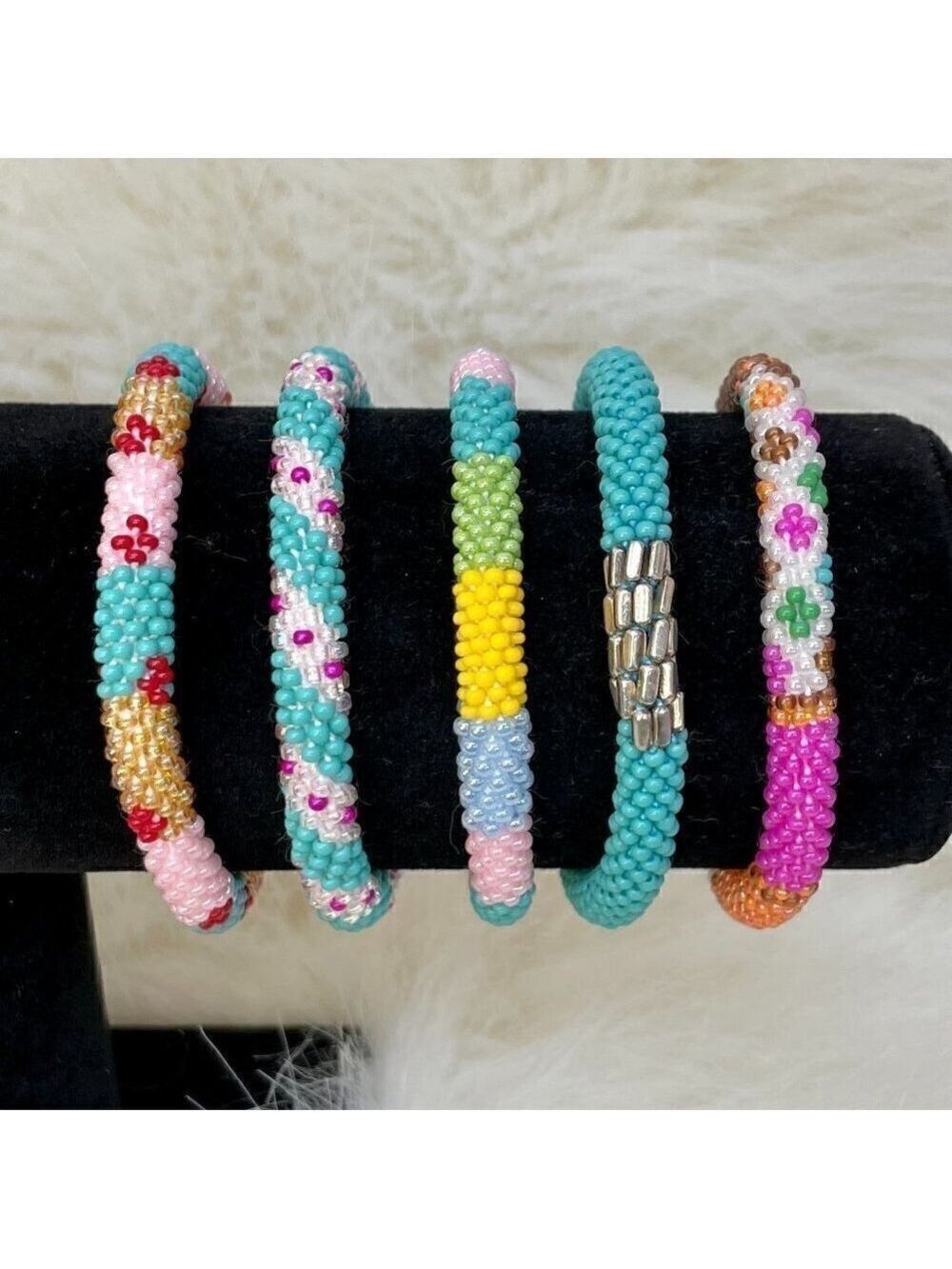 HAND CRAFTED in Nepal Beaded Bracelets (set of 5) #1003